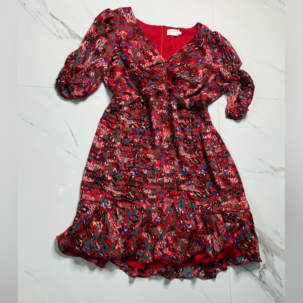 Tanya Taylor Red Multicolor Patterned Dress